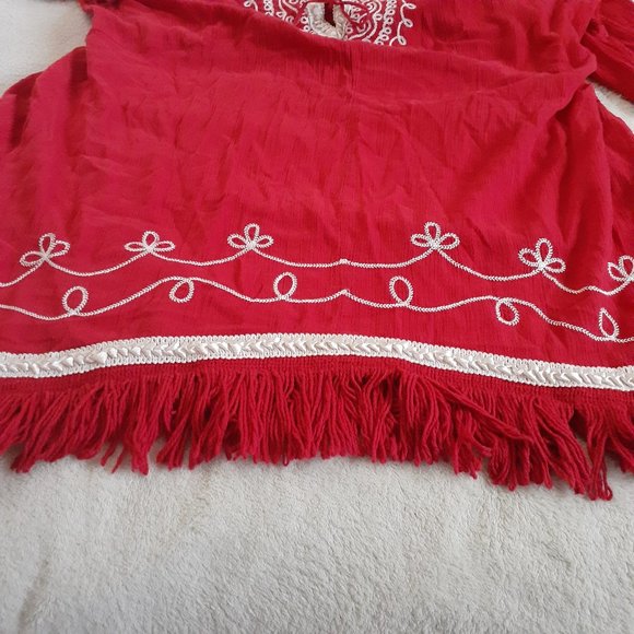 Red Embroidered Asymmetrical Long Sleeve Tunic - Picture 8 of 14